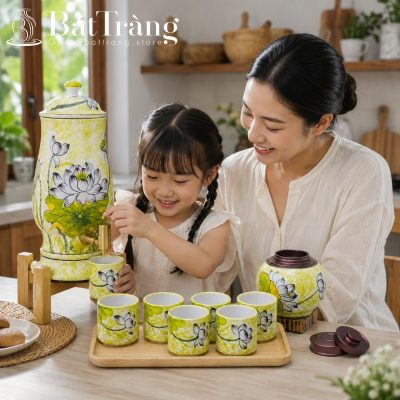 Bộ Bình Nước Gốm Sứ Bát Tràng Họa Tiết Sen Thanh Bình ST-BBN11 - Chi tiết 1