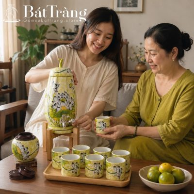 Bộ Bình Nước Gốm Sứ Bát Tràng Họa Tiết Sen Thanh Bình ST-BBN11 - Chi tiết 2
