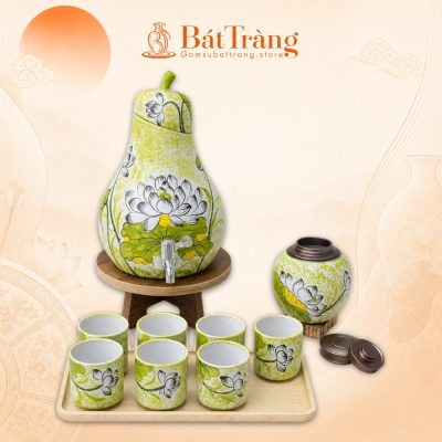 Bộ Bình Nước Gốm Sứ Bát Tràng Men Xanh Họa Tiết Hoa Sen Dáng Quả Lê ST-BBN07 - Ảnh đại diện