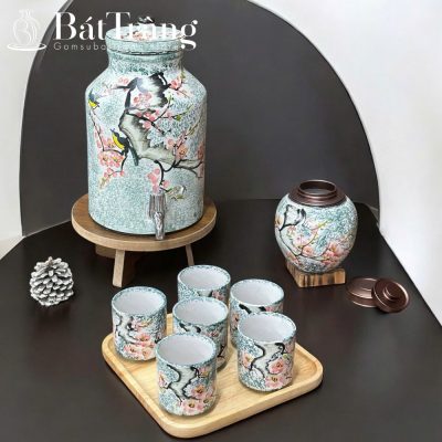 Bộ Bình Nước Gốm Sứ Bát Tràng Vẽ Tay Chim Hoa Đào Thanh Nhã ST-BBN13 - Chi tiết 4