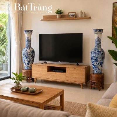 Cặp Bình Tỳ Bà Bát Tràng Vẽ Cảnh Bách Nhi Đồ Men Lam Cao Cấp ST-TB01 - Chi tiết 2