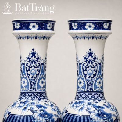 Cặp Bình Tỳ Bà Bát Tràng Vẽ Cảnh Bách Nhi Đồ Men Lam Cao Cấp ST-TB01 - Chi tiết 4