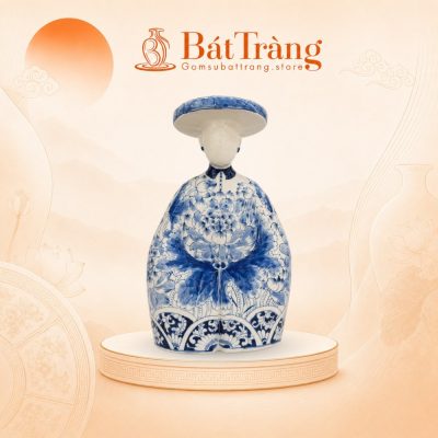 Tượng Cô Gái Bát Tràng Vẽ Hoa Mẫu Đơn Men Lam ST-TG11 - Ảnh đại diện