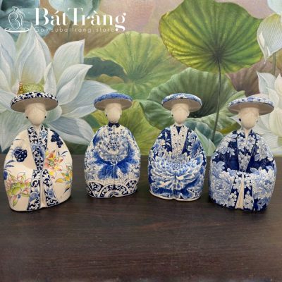 Tượng Cô Gái Việt Bát Tràng Dáng Áo Dài Cổ Phục Nhật Bình Hoa Sen ST-TG10 - Chi tiết 4