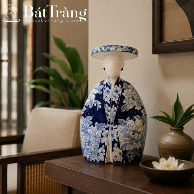 Tượng Cô Gái Việt Duyên Dáng Gốm Sứ Bát Tràng Vẽ Tay ST-TG08 - Chi tiết 3