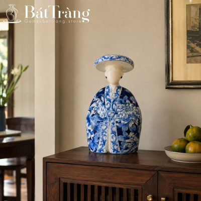 Tượng Gốm Sứ Cô Gái Bát Tràng Dáng Duyên Họa Tiết Hoa Lam ST-TG12 - Chi tiết 1